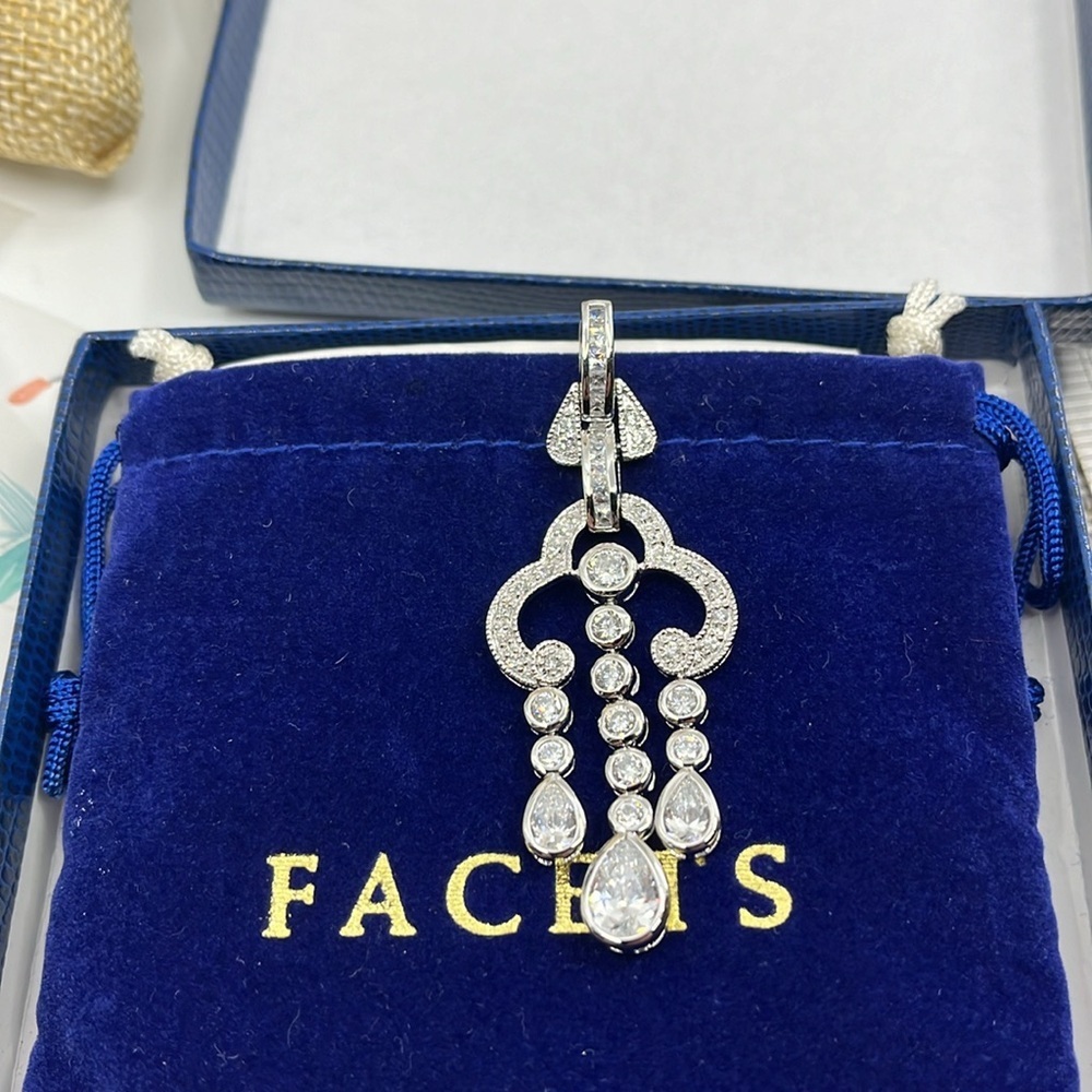 Vintage FACETS Sterling Silver Chandelier Earrings & Pendant Set w/ Pouches